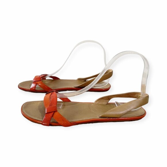 Prada Flat‎ Sling Back Sandal, Orange Patent,  Size 38.5 EU - Picture 4 of 14